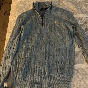 Ralph Lauren cableknit quarter zip sweater ~ light blue